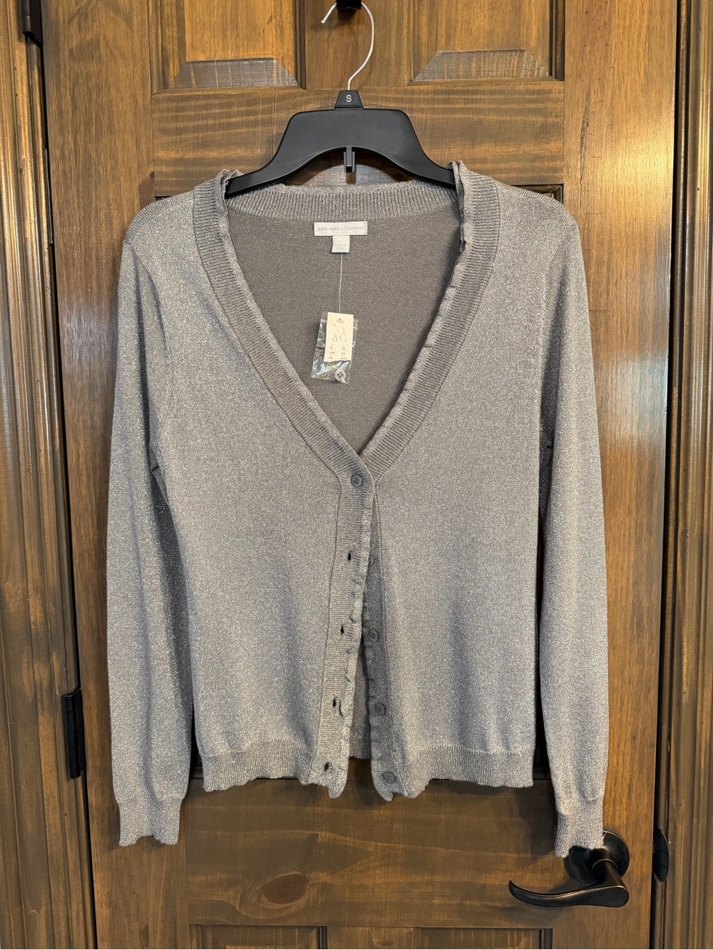 NWT New York & Company Silver Metallic V-Neck Cardigan